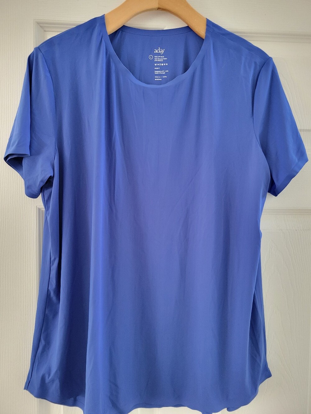 Aday Womens Blue Made It Tee Shirt Pullover size XL workout stretch Tech silk